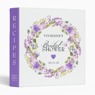Elegant Purple Floral Bridal Shower Recipe Binder