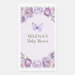 Elegant Purple Floral Butterfly Baby Shower Napkin