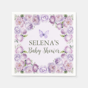 Elegant Purple Floral Butterfly Baby Shower Napkin