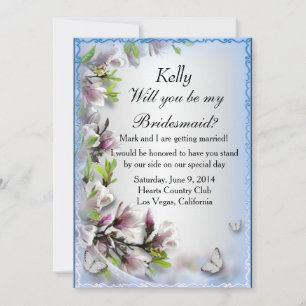 Elegant Purple Floral Butterfly Bridesmaid Card