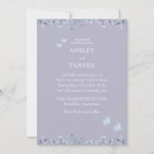 Elegant Purple Floral Butterfly wedding invitation