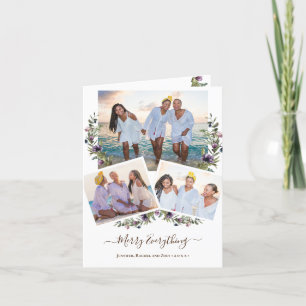 Elegant Purple Floral Chic Script Merry Everything Holiday Card