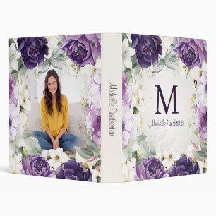 Elegant Purple Floral Custom Monogram Photo Binder