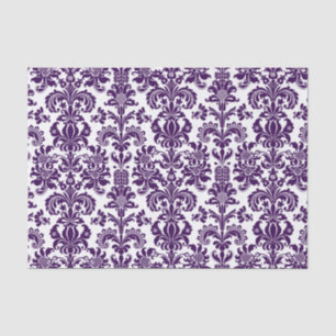 Elegant Purple Floral Damasks White Background Tissue Paper