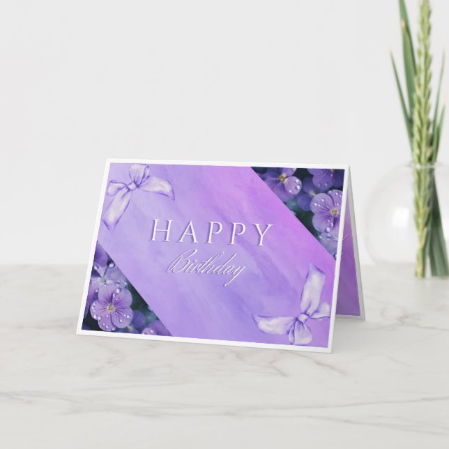 Elegant Purple Floral Happy Birthday Card (Front)
