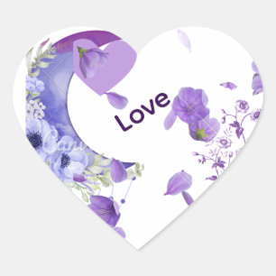 Elegant Purple Floral Heart "Love" Wedding Sticker