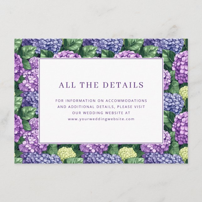 Elegant Purple Floral Hydrangea Border Enclosure Card (Front)