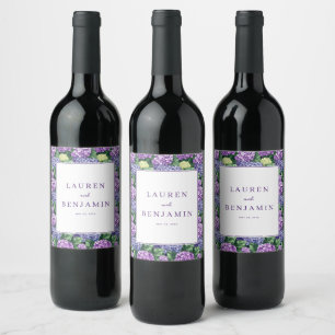 Elegant Purple Floral Hydrangea Wine Label
