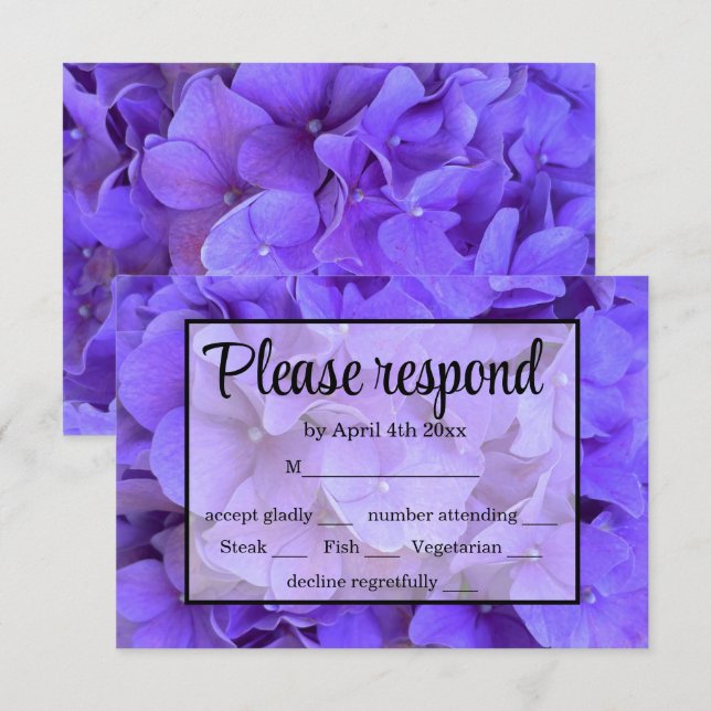 Elegant purple floral Hydrangeas Lavender RSVP (Front/Back)
