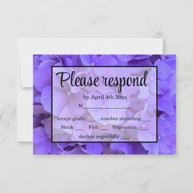 Elegant purple floral Hydrangeas Lavender RSVP Card (Front)