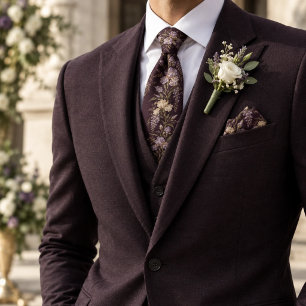 Elegant Purple Floral Iris & Wisteria Wedding Tie