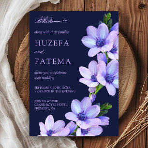 Elegant Purple Floral Islamic Muslim Wedding Invitation