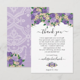 Elegant Purple Floral   Lace Birthday Party Thank You Card