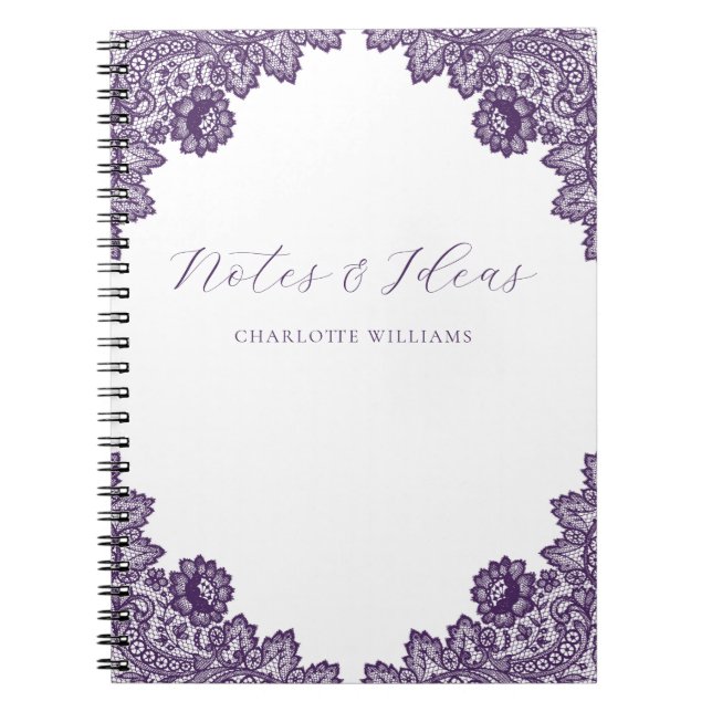 Elegant Purple Floral Lace Rustic Notes & Ideas Notebook (Front)