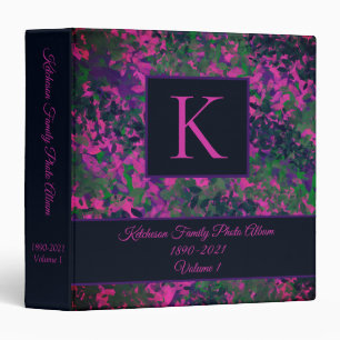 Elegant Purple Floral Leafy Monogram Family Photo Binder