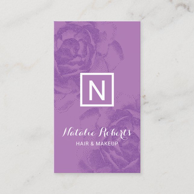 Elegant Purple Floral Makeup Artist & Hair Salon Business Card (Front)