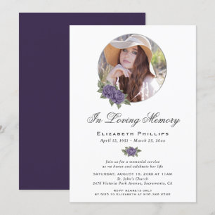 Elegant Purple Floral Memorial Service Photo Invitation