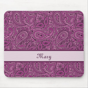 Elegant Purple Floral Paisley Pattern With Name Mouse Pad