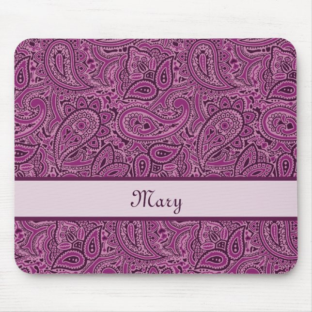 Elegant Purple Floral Paisley Pattern With Name Mouse Pad (Front)