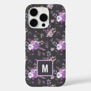 Elegant Purple Floral Pattern Monogram iPhone 16 Pro Case