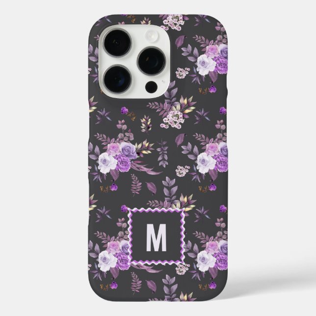 Elegant Purple Floral Pattern | Monogram Case-Mate iPhone Case (Back)
