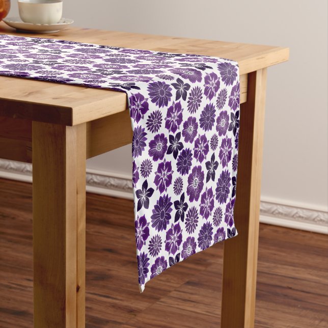 Elegant Purple Floral Pattern Short Table Runner (In Situ)