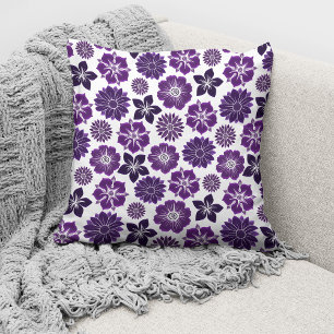 Elegant Purple Floral Pattern Throw Pillow