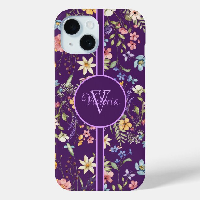 Elegant Purple Floral Personalized  Case-Mate iPhone Case (Back)