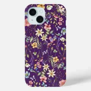Elegant Purple Floral Personalized  iPhone 15 Case