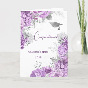 Elegant Purple Floral Personalized Graduation Card