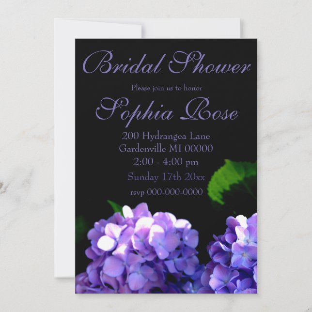 Elegant purple floral purple blue hydrangeas invitation (Front)