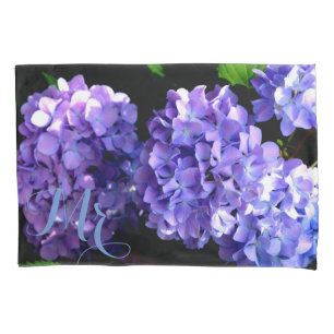 Elegant purple floral purple blue hydrangeas pillowcase