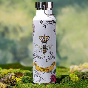 Elegant Purple Floral Queen Bee and Crown Water Bottle