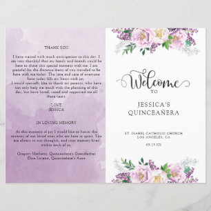 Elegant Purple Floral Quinceañera Welcome Program