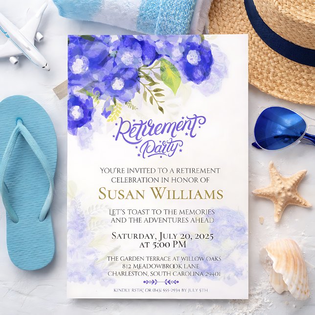 Elegant Purple Floral Retirement Celebration Invitation (Elegant Purple Floral Retirement Celebration Invitation)