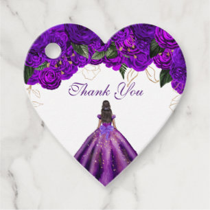 Elegant Purple Floral Rose Pretty Dress Quince Favour Tags