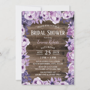 Elegant Purple Floral Rustic Barn Bridal Shower Invitation