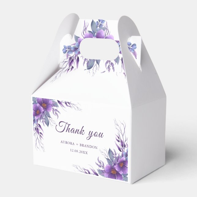 Elegant Purple Floral Rustic Wedding Favor Box (Front Side)