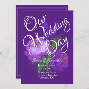 Elegant Purple Floral Script Watercolor Wedding Invitation