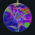 Elegant purple floral sunflower ceramic ornament<br><div class="desc">romantic artistic psychedelic purple blue watercolor sunflower painting</div>