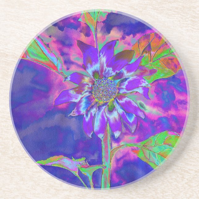 Elegant purple floral sunflower coaster (Front)