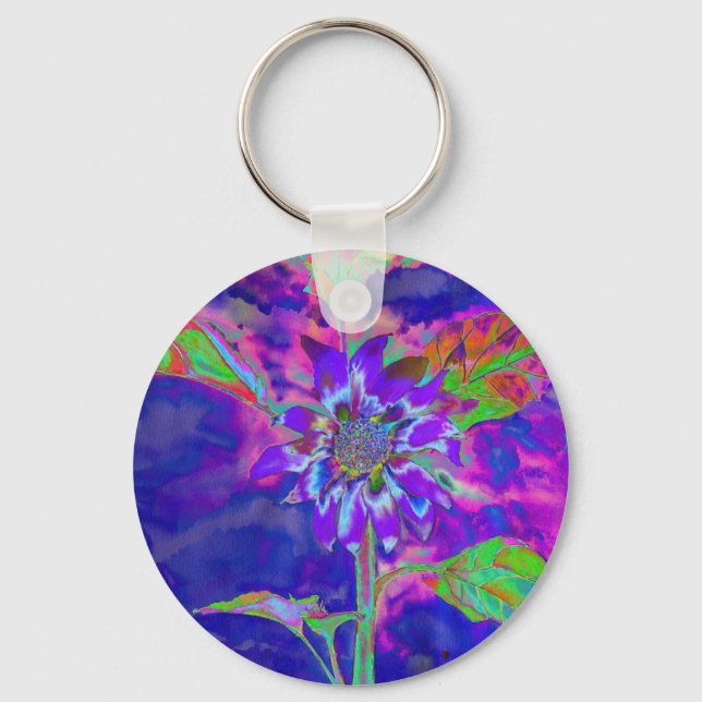 Elegant purple floral sunflower keychain (Front)