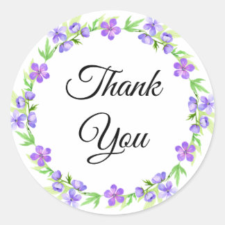 Elegant Purple Floral Thank You Classic Round Sticker