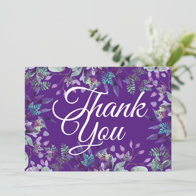 Elegant Purple Floral Thank You White Calligraphy (Standing Front)