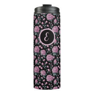 Elegant Purple Floral Thermal Tumbler with Initial