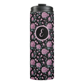 Elegant Purple Floral Thermal Tumbler with Initial