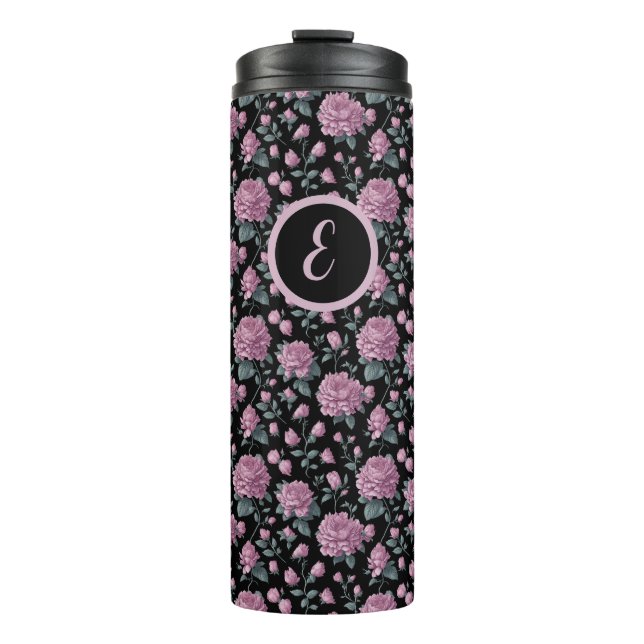 Elegant Purple Floral Thermal Tumbler with Initial (Front)