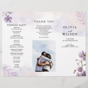 Elegant Purple Floral Trifold Wedding Program