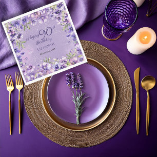 Elegant Purple Floral Violets 90th Birthday Party  Napkin