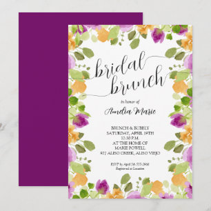 Elegant Purple Floral Watercolor Bridal Shower Invitation